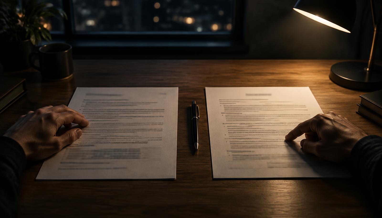 Two reputation management proposals side by side on a desk, compared to understand the real cost