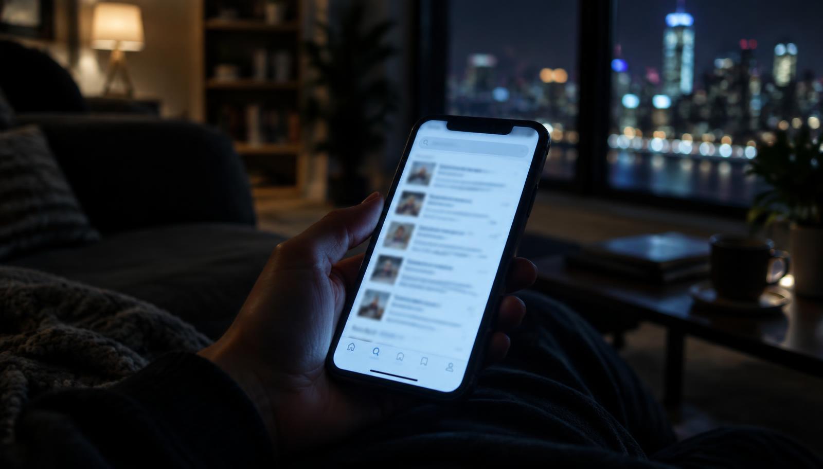 A phone glowing with search results for a name at night, the moment personal reputation management starts